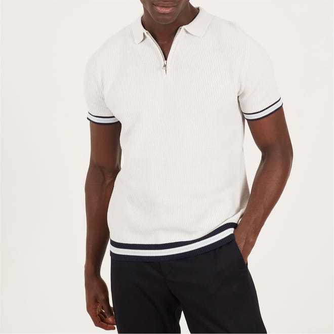 Mens Knitted Polo With Zip Neck  And  Contrast Trims