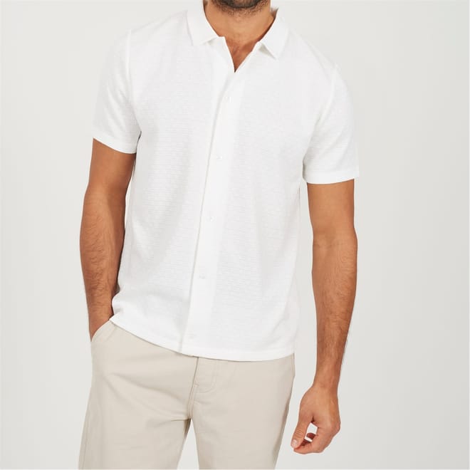 Mens Short Sleeve Button Up Textured Shirt