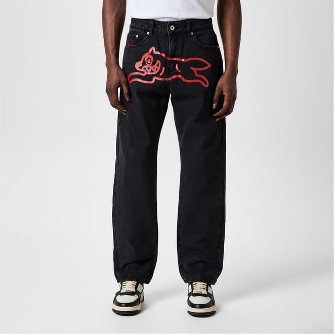 Dog Graphic Straight Leg Jeans