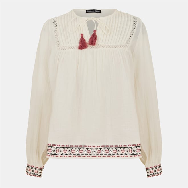 Reema Tie Neck Long Sleeve Peasant Blouse