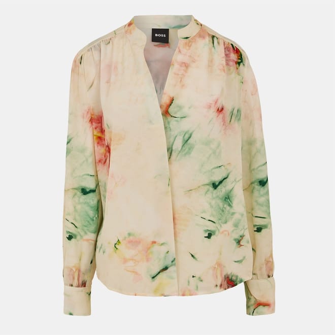 Water Color Patterned Long Sleeve Blouse