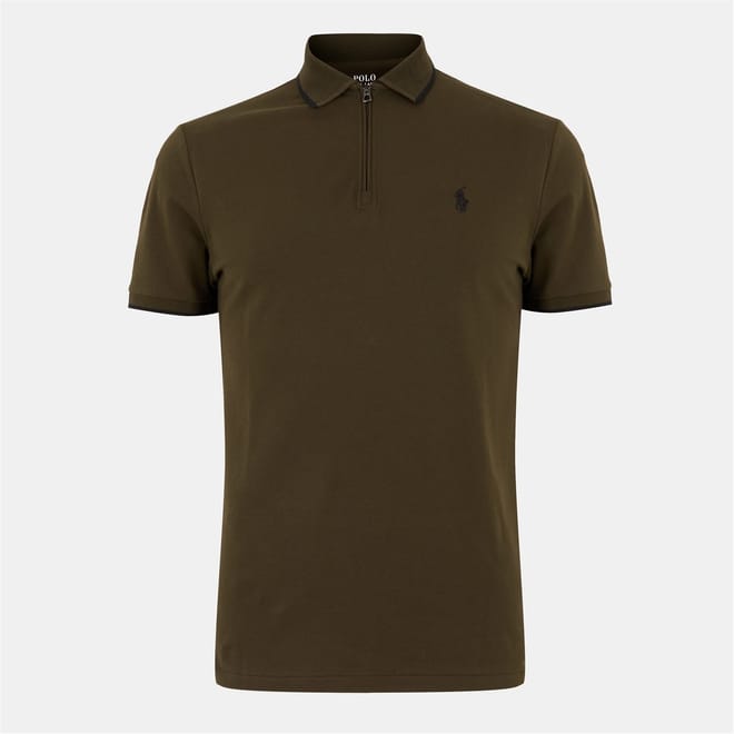 Zip Neck Collared Short Sleeve Polo Shirt