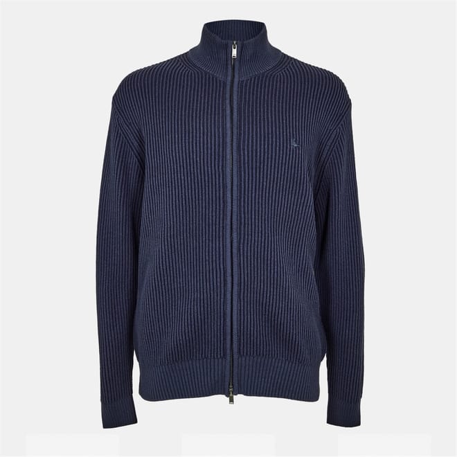 Mens Rib Zip Funnel Cardigan Sweaters