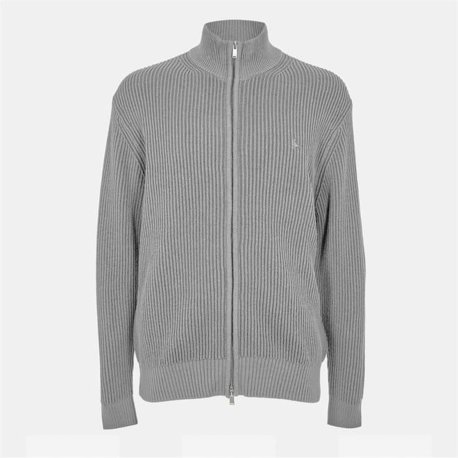 Mens Rib Zip Funnel Cardigan Sweaters