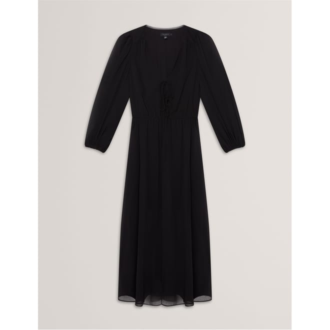 Print V-Neck Long Sleeve Midi Dress