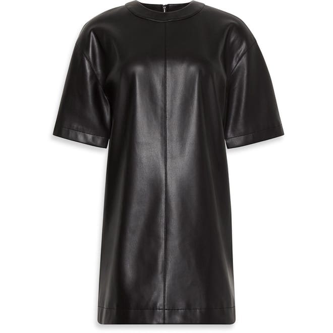 Leather Crew Neck Short Sleeve Mini Dress