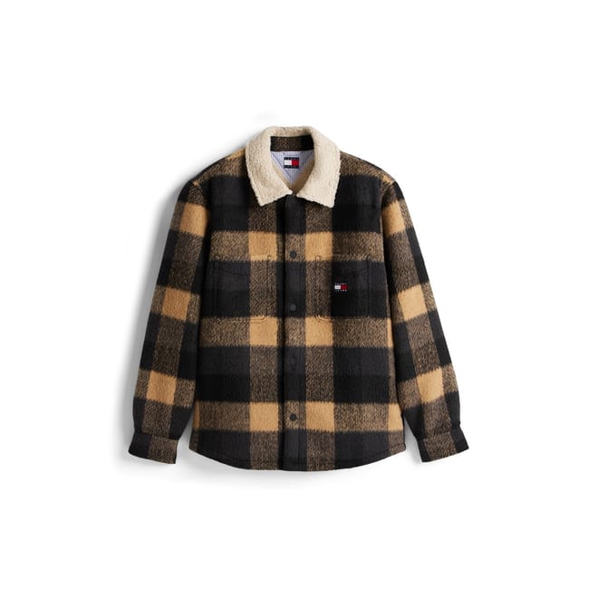 Borg Plaid Patterned Chest Pocket Overshirt
