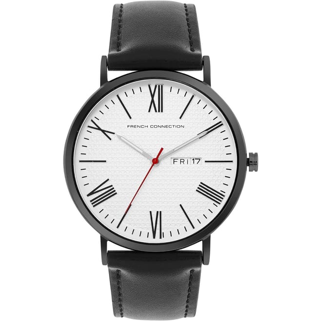 Connection Black Case Round Shape Black Strap Quartz Watch