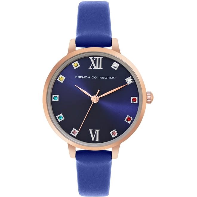 Connection Rose Case Round Shape Blue Strap Quartz Watch