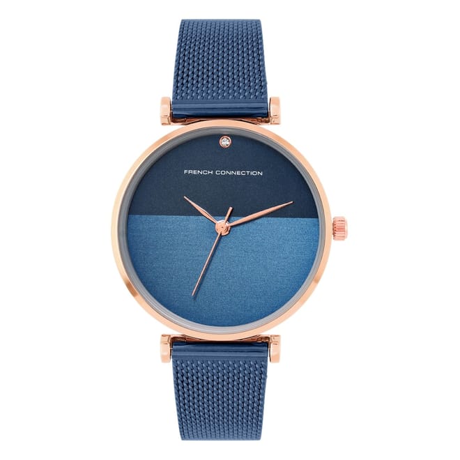Connection Rose Case Round Shape Blue Strap Quartz Watch