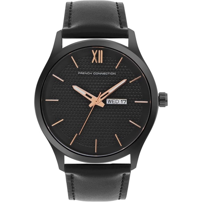 Connection Black Case Round Shape Black Strap Quartz Watch