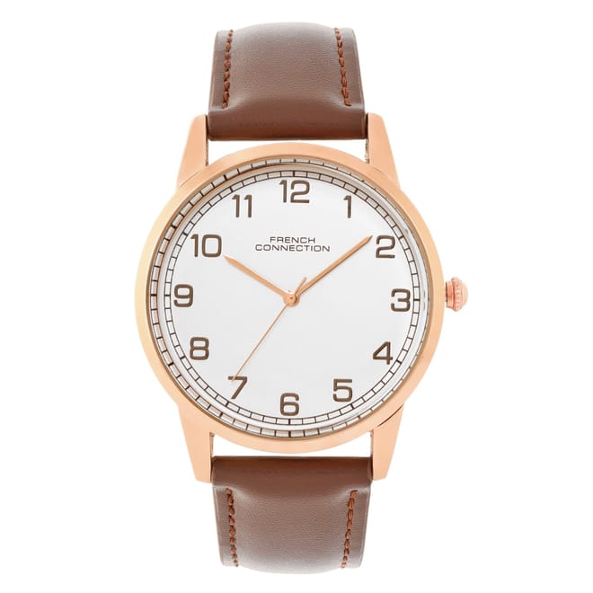 Connection Rose Case Round Shape Black Strap Quartz Watch