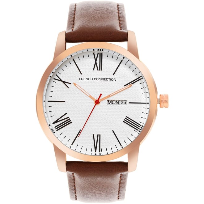 Connection Rose Case Round Shape Brown Strap Quartz Watch
