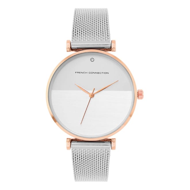 Connection Rose Case Round Shape Silver Strap Quartz Watch