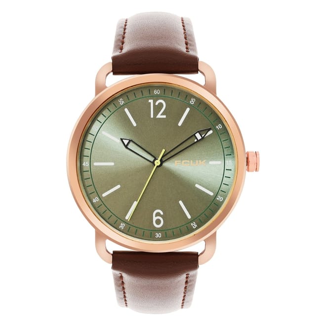 Rose Case Round Shape Brown Strap Quartz Watch