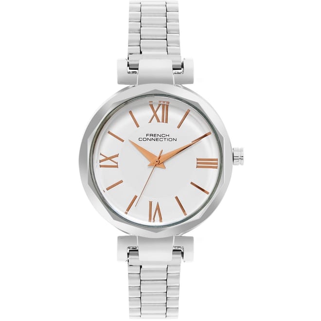 Connection Silver Case Round Shape Silver Strap Quartz Watch