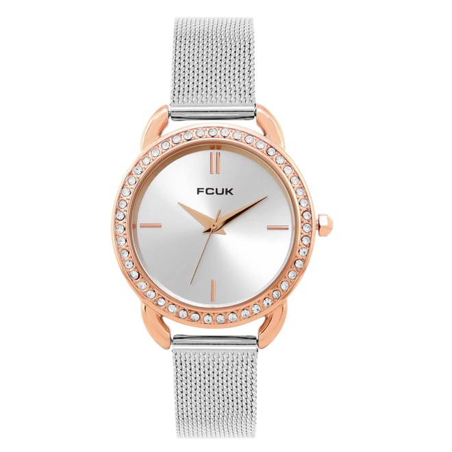 Connection Rose Case Round Shape Silver Strap Quartz Watch