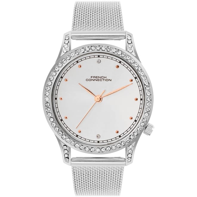 Connection Silver Case Round Shape Silver Strap Quartz Watch