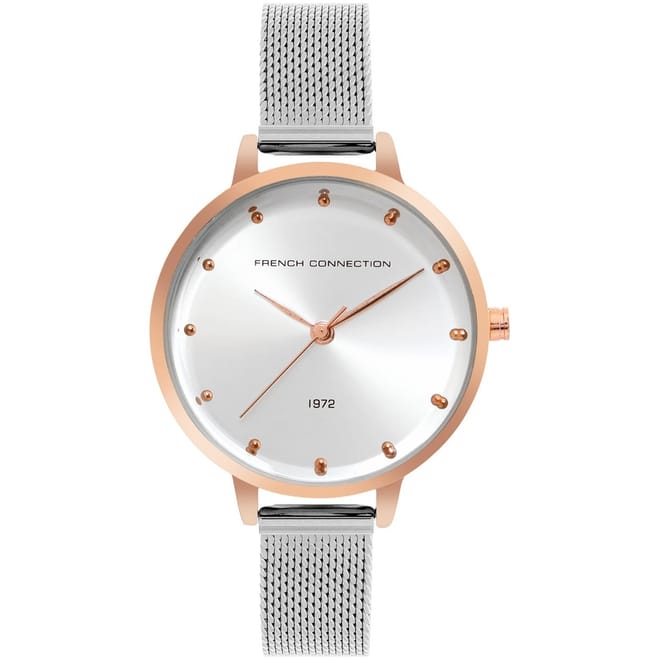 Connection Rose Case Round Shape Silver Strap Quartz Watch