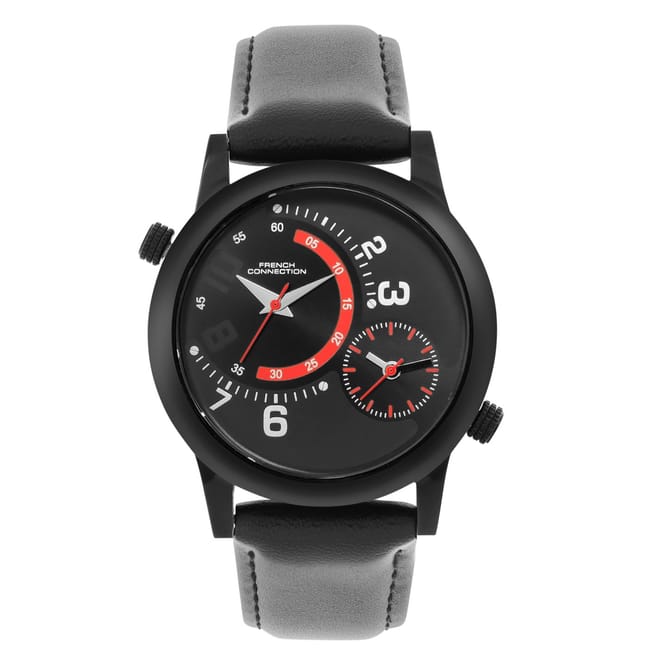 Connection Black Case Round Shape Black Strap Quartz Watch