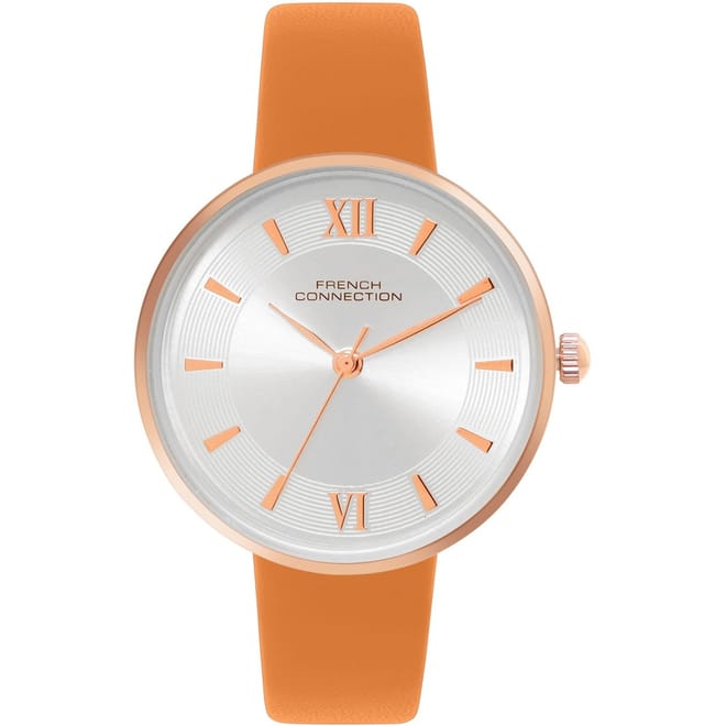 Connection Rose Case Round Shape Tan Strap Quartz Watch