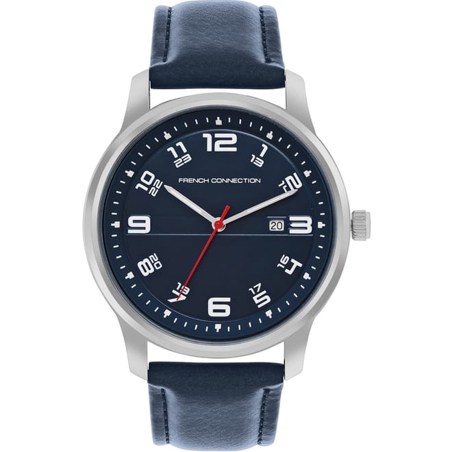 Connection Silver Case Round Shape Blue Strap Quartz Watch