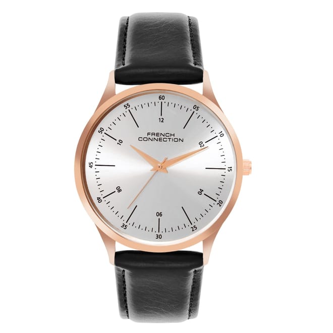 Connection Rose Case Round Shape Black Strap Quartz Watch