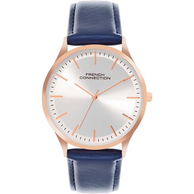 Connection Rose Case Round Shape Blue Strap Quartz Watch