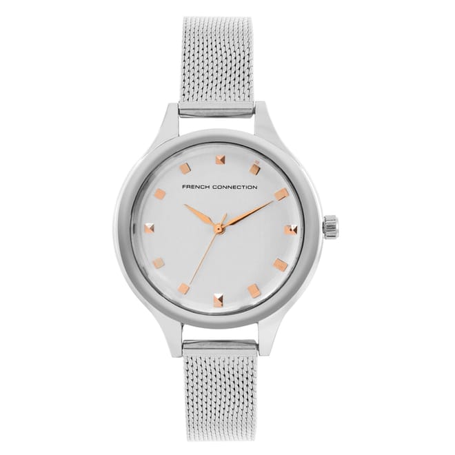 Connection Silver Case Round Shape Silver Strap Quartz Watch