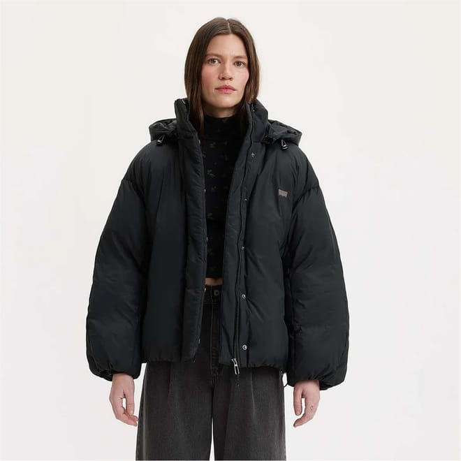 Solid Patterned Hooded Puffer Jacket