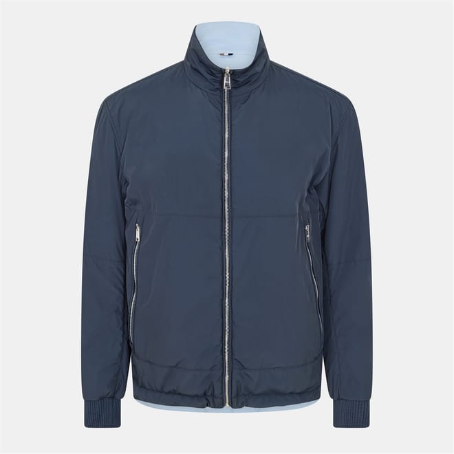 Solid Patterned Zip Neck Ribbed Cuff Jacket