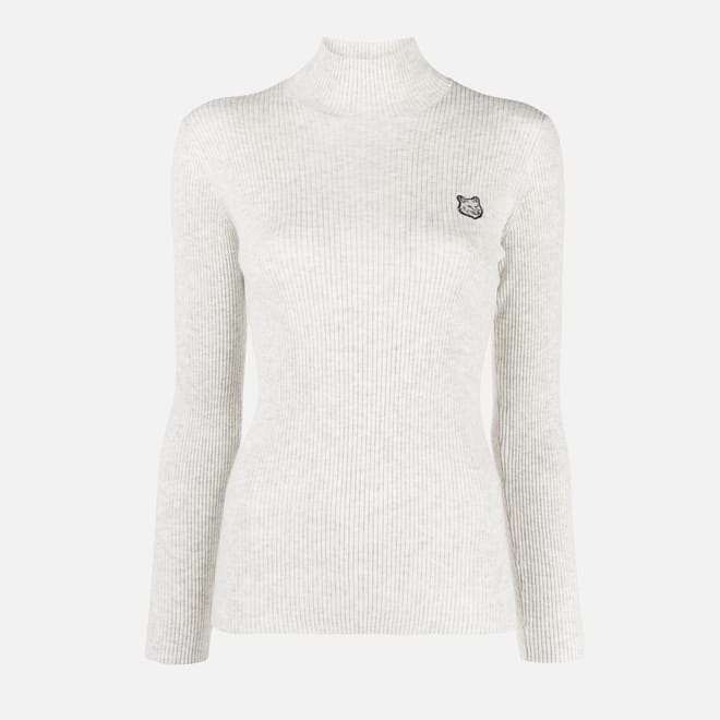 Tonal Fox Head Patch Fine Ribbed Turtleneck Jacket