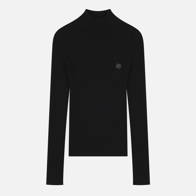 Tonal Fox Head Patch Fine Ribbed Turtleneck Jumper