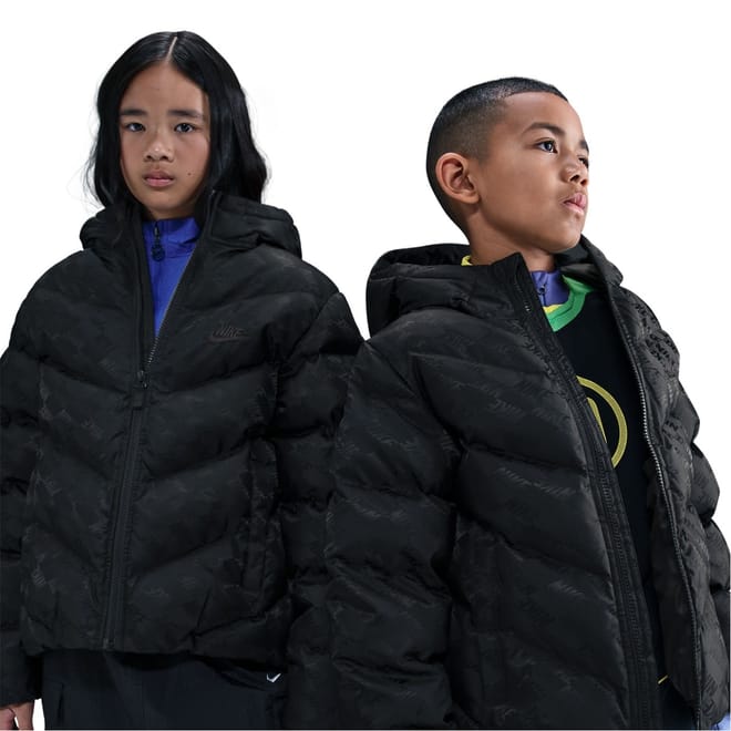 Hooded Neck All Over Logo Puffer Jacket
