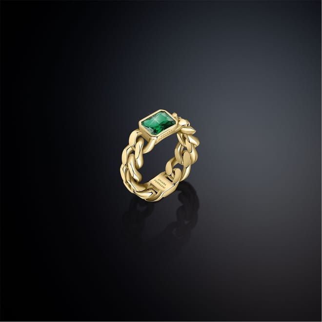 Emerald Band Ring with Chain