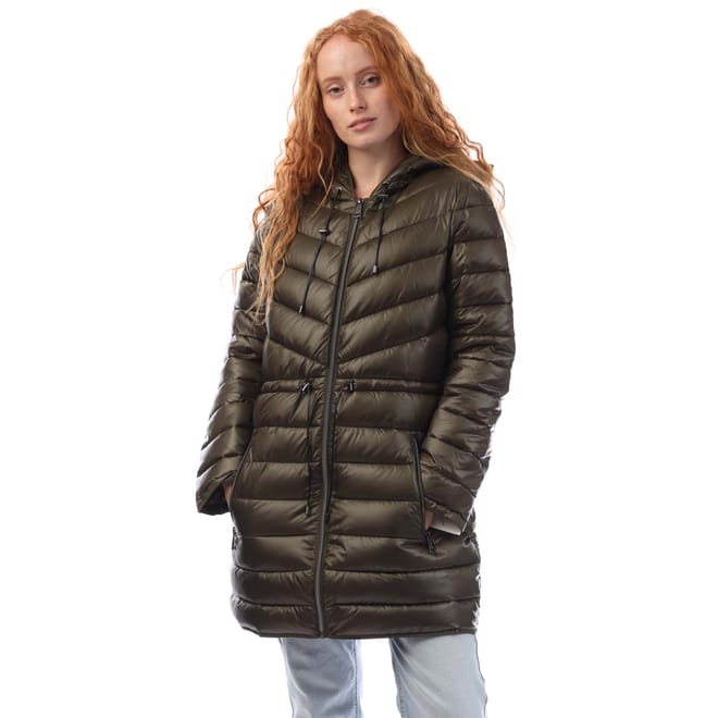 Zip Front Puffer Jacket With Cinched Waist
