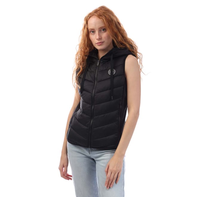 Hooded Puffer Vest with Logo Drawcord