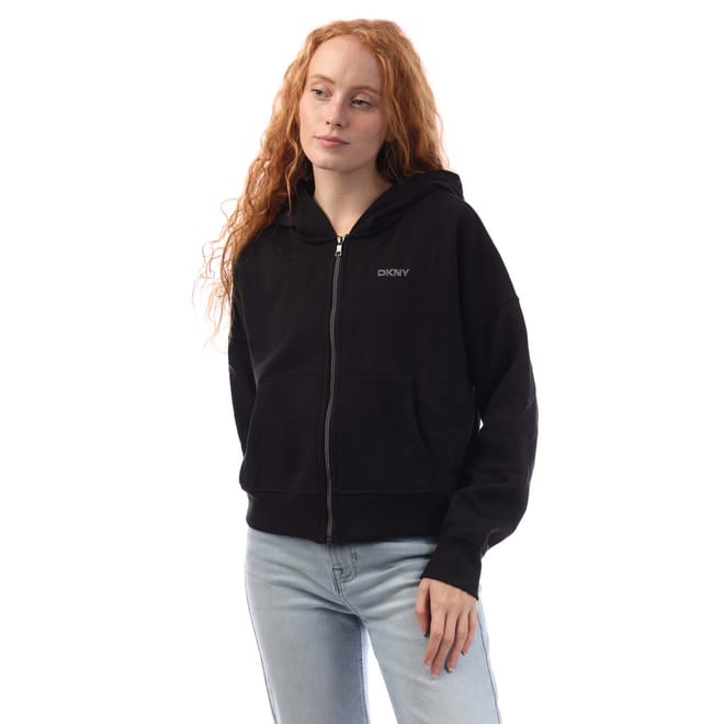 Mixed Rhinestone Stud Logo Full Zip Hoodie