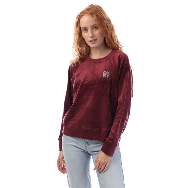 Rhinestone Velour Logo Crew Neck Sweatshirt