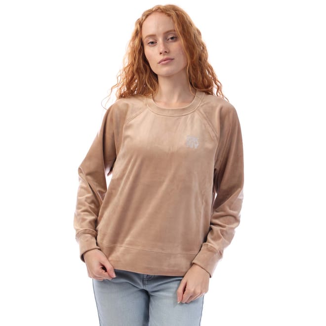 Rhinestone Velour Logo Crew Neck Sweatshirt