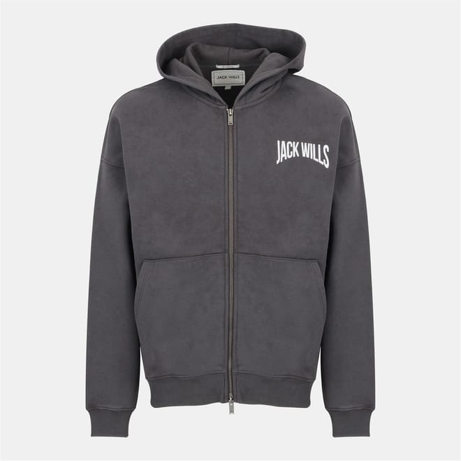Hooded Neck Ribbed Cuff Full Zipper Logo Print Sweat Jacket