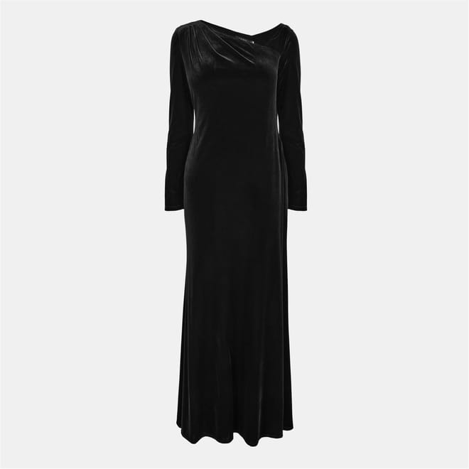 Cateema Asymmetric Neck Long Sleeve Maxi Gown
