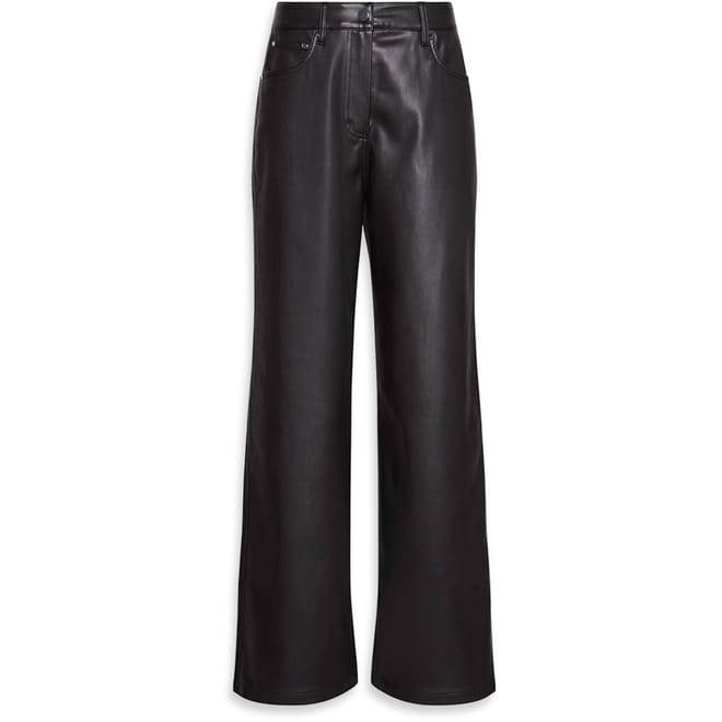 Leather Wide Leg Solid Patterned Trousers