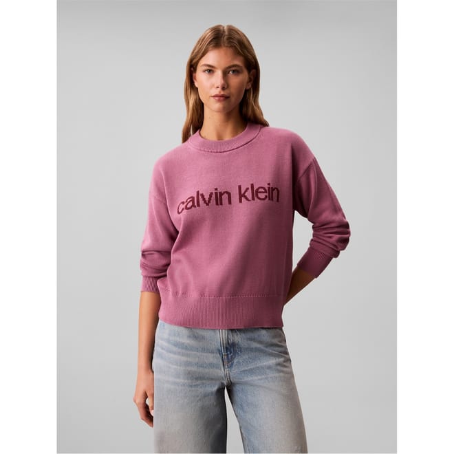 Graphic Crew Neck Ribbed Collar Long Sleeve Sweater