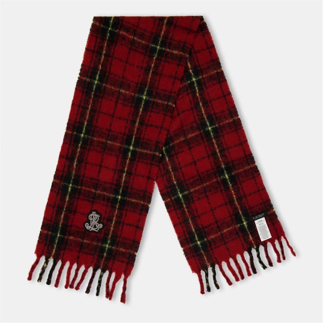 Plaid Oblong Scarf with Fringe