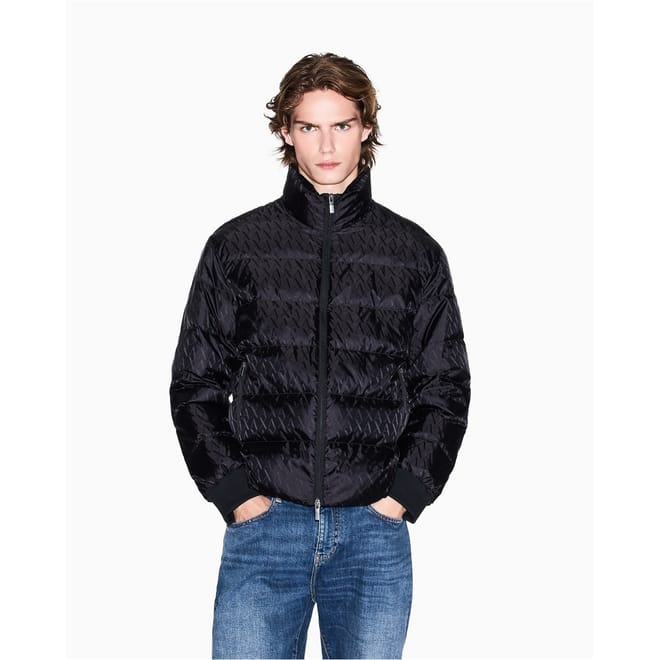 Exchange Solid Patterned Ribbed Cuff Down Jacket