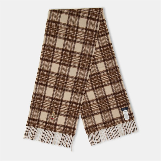 Plaid Oblong Scarf with Embroidery
