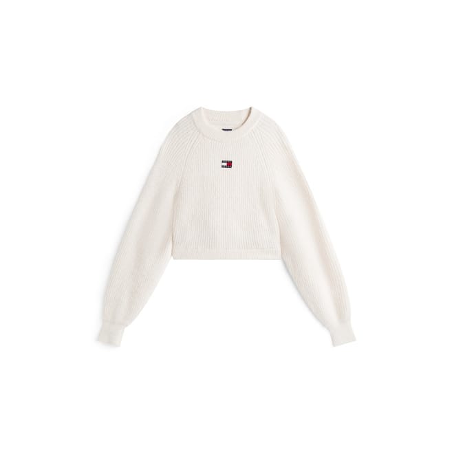 Badge Crew Neck Ribbed Collar Long Sleeve Sweater