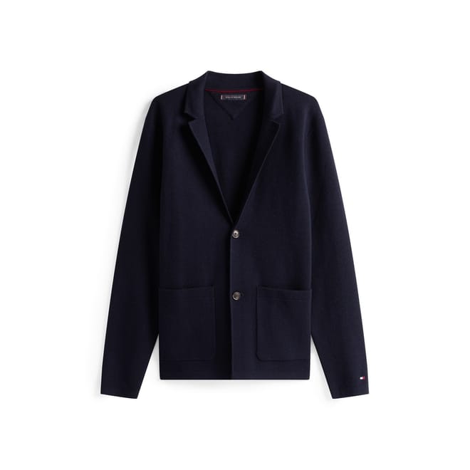 Solid Patterned Lapel Collar Knit Blazer