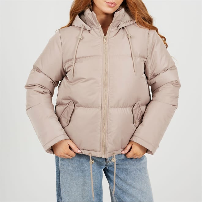 Padded Short Puffer Jacket With Drawcord Hem